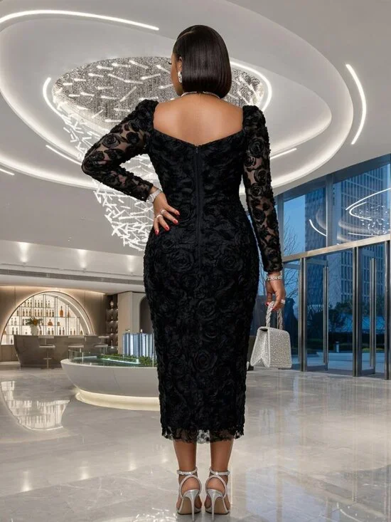 Bianca Ruffled Roses Dress - Black - Picture 2 of 2